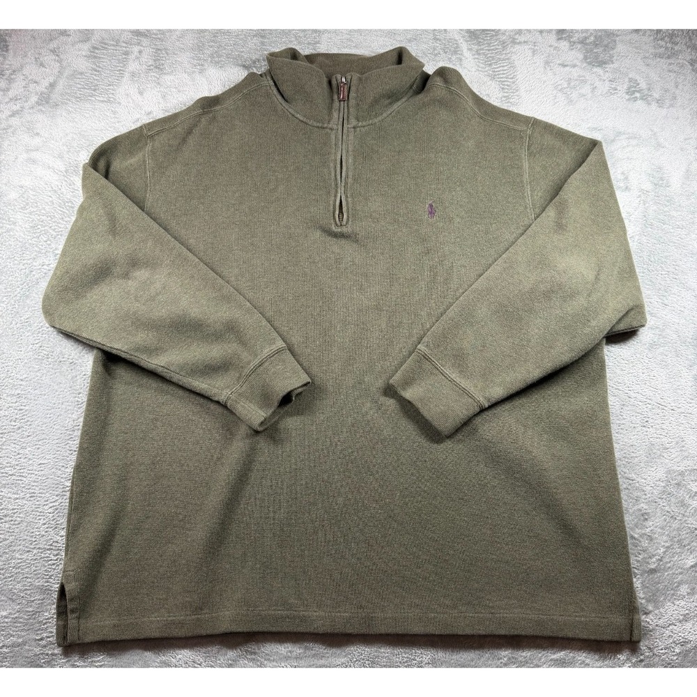 Polo Ralph Lauren Quarter Zip Pullover Men's 2XB Olive Green Cotton Sweater
